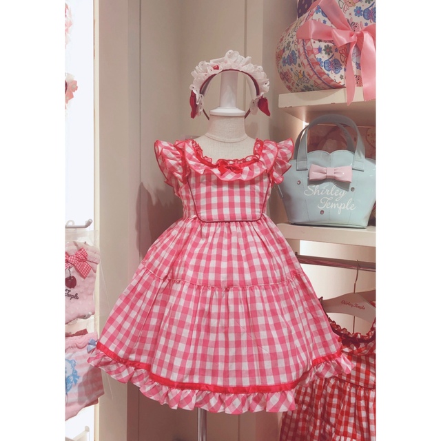 キッズ服女の子用(90cm~)シャーリーテンプル　ギンガムチェック　ワンピース　赤 100