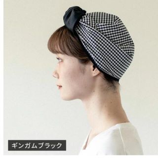 美品◎ヘアークレープリー◎ギンガム　ブラック　シルク　ナイトキャップ(その他)