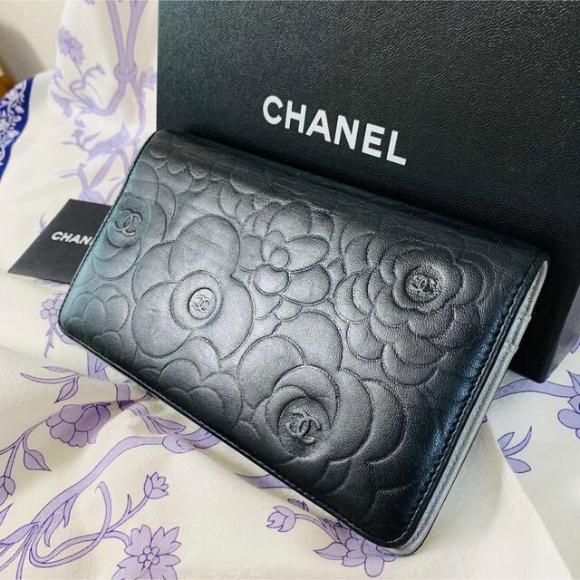 CHANEL シャネル カメリア　ロングウォレット　長財布　ラムスキン