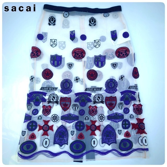 16AW サカイ 最高級ワッペン装飾ポリエステルオーガンジーハイウエストスカート 2