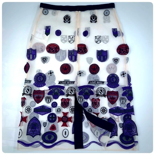 16AW サカイ 最高級ワッペン装飾ポリエステルオーガンジーハイウエストスカート 3