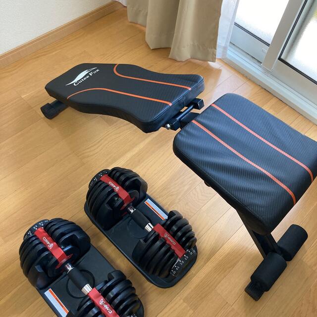 NIKE(ナイキ)の可変式ダンベル24kg×2 可変式ベンチ台（デクライン、フラット、インクライン） スポーツ/アウトドアのトレーニング/エクササイズ(トレーニング用品)の商品写真