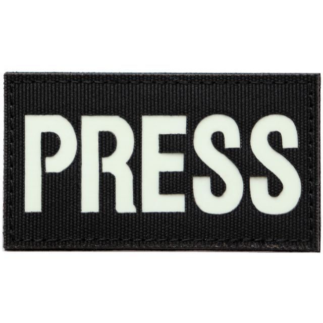 ワッペン PRESS（報道機関・マスコミ） 蓄光・発光素材 マジックテープ着脱式