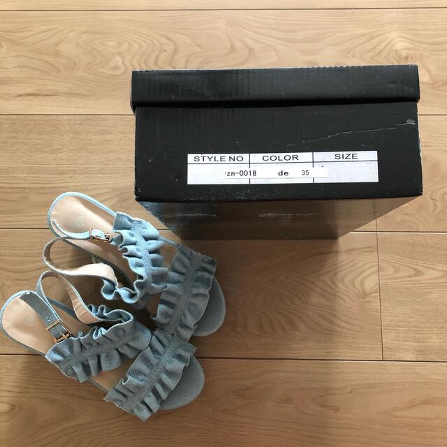 【新品・未使用】22cm   22.5cm  厚底　デニム　サンダル　 レディースの靴/シューズ(サンダル)の商品写真