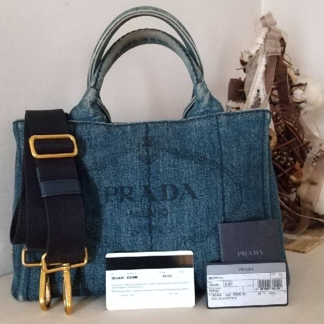 本物PRADA プラダ デニム CANAPA カナパ ショルダーハンドバッグS