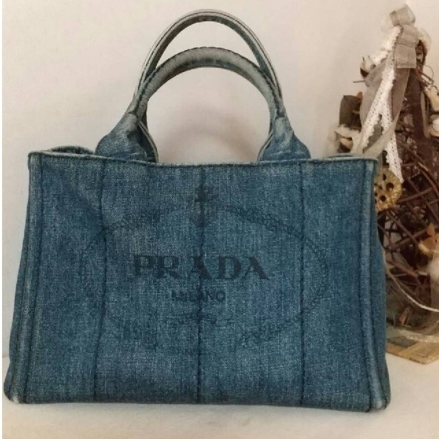 本物PRADA プラダ デニム CANAPA カナパ ショルダーハンドバッグS