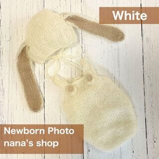 白♪うさぎ耳帽子とクマオーバーオール　ニューボーンフォト撮影衣装　新生児(ロンパース)