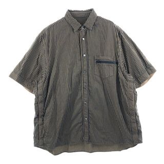 サカイ(sacai)のSacai サカイ 半袖シャツ 22SS 22-02788M サイドポケット ストライプ ドッキング ジップ シャツ ブラウン系 3【中古】(シャツ)