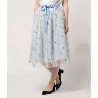 アクシーズファム(axes femme)のaxesfemme♡ ストライプ×チュールスカート　花柄　サックス(ひざ丈スカート)