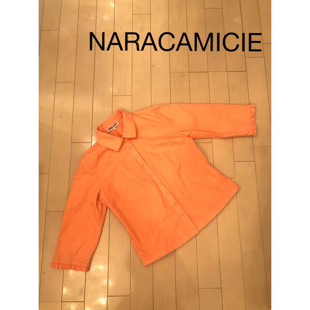 NARACAMICIE(ナラカミーチェ)のNARACAMICIE　裾フリルブラウス　オレンジ　7分袖 レディースのトップス(シャツ/ブラウス(長袖/七分))の商品写真