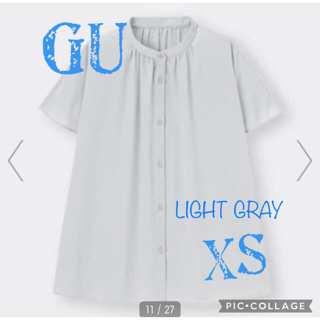 GU(ジーユー)の美品 GU エアリーバンドカラーシャツ(半袖) XS ライトグレー レディースのトップス(シャツ/ブラウス(半袖/袖なし))の商品写真