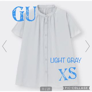 ジーユー(GU)の美品 GU エアリーバンドカラーシャツ(半袖) XS ライトグレー(シャツ/ブラウス(半袖/袖なし))