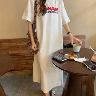  ワンピース チュニック Tシャツ ロング丈 ホワイト(ロングワンピース/マキシワンピース)