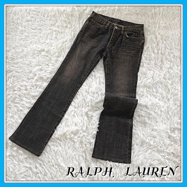 Ralph Lauren(ラルフローレン)のラルフローレン　ジーンズ　ダメージ　ブラック　黒　Sサイズ　牛革　ヴィンテージ レディースのパンツ(デニム/ジーンズ)の商品写真