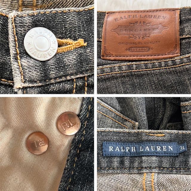 Ralph Lauren(ラルフローレン)のラルフローレン　ジーンズ　ダメージ　ブラック　黒　Sサイズ　牛革　ヴィンテージ レディースのパンツ(デニム/ジーンズ)の商品写真