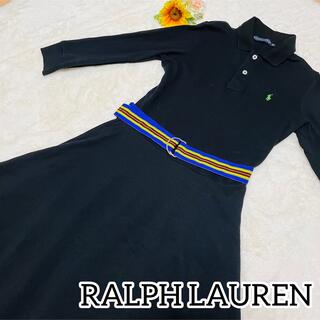 ラルフローレン(Ralph Lauren)のラルフローレン　ポロシャツ　ワンピース　ベルト付き　ブラック　Mサイズ(ひざ丈ワンピース)