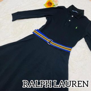 ラルフローレン(Ralph Lauren)のラルフローレン　ポロシャツ　ワンピース　ベルト付き　ブラック　Mサイズ(ひざ丈ワンピース)