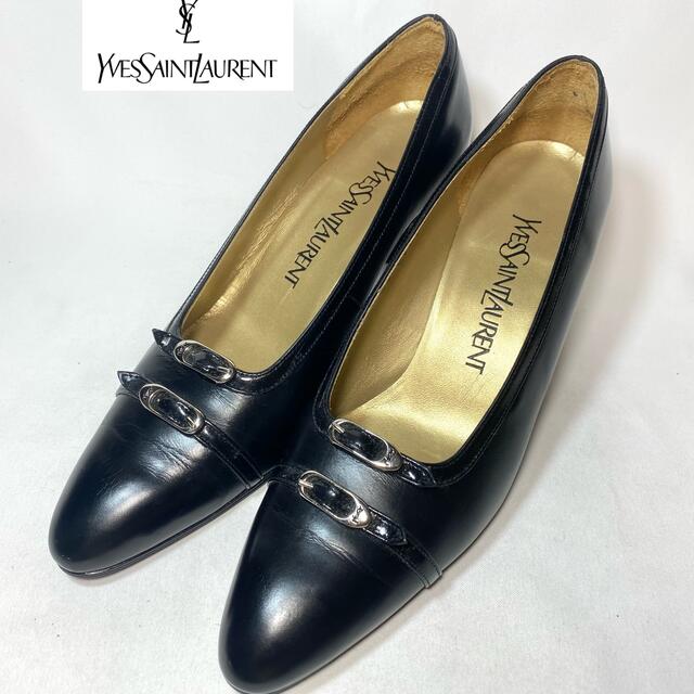 Yves Saint Laurent(イヴサンローラン)のイヴサンローラン　ブラックレザー　デザインパンプス　22.5cm レディースの靴/シューズ(ハイヒール/パンプス)の商品写真