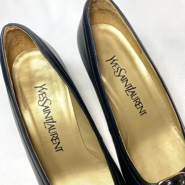 Yves Saint Laurent(イヴサンローラン)のイヴサンローラン　ブラックレザー　デザインパンプス　22.5cm レディースの靴/シューズ(ハイヒール/パンプス)の商品写真