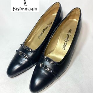 イヴサンローラン(Yves Saint Laurent)のイヴサンローラン　ブラックレザー　デザインパンプス　22.5cm(ハイヒール/パンプス)