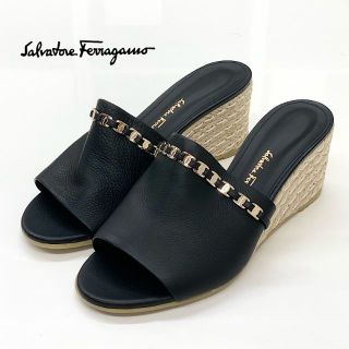 サルヴァトーレフェラガモ(Salvatore Ferragamo)の3416 未使用 フェラガモ レザー エスパドリーユ チェーン ウェッジサンダル(サンダル)