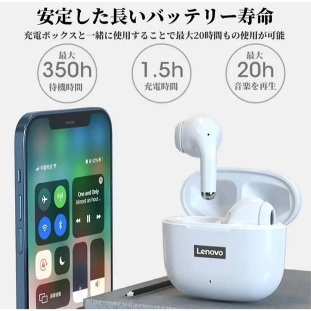 Lenovo(レノボ)のLP40 PRO プロ Lenovo Livepods　白 ホワイト　レノボ スマホ/家電/カメラのオーディオ機器(ヘッドフォン/イヤフォン)の商品写真