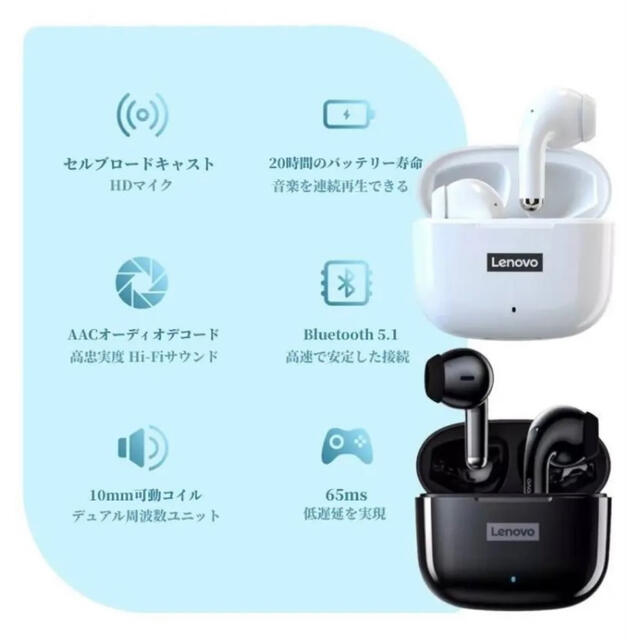 Lenovo(レノボ)のLP40 PRO プロ Lenovo Livepods　白 ホワイト　レノボ スマホ/家電/カメラのオーディオ機器(ヘッドフォン/イヤフォン)の商品写真