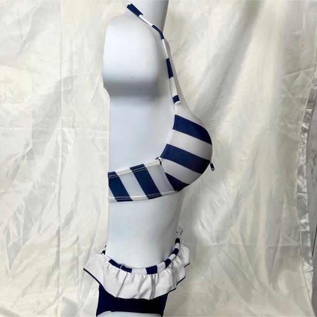 水着 ワンピース 3点セット 体型カバー セパレート XXL ボーダー ネイビー レディースの水着/浴衣(水着)の商品写真