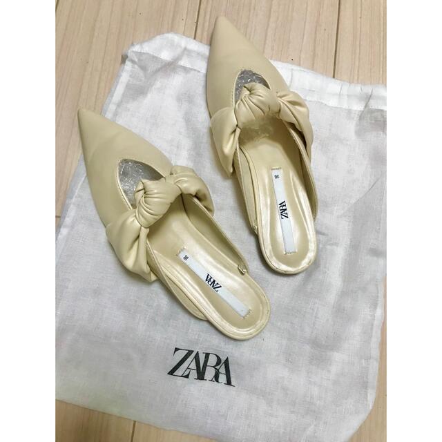 【レア・完売品】ザラ　ZARA リボンフラットミュール　パンプス　白　36サイズ