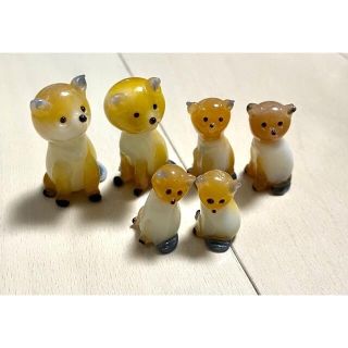 ガラス細工 置物 キツネ 大中小 6個セットの通販 by つぶあん's ガラス細工 置物 キツネ 大中小 6個セットの通販 by つぶあん's