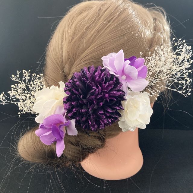 新作　ha69　和装　浴衣　髪飾り 成人式 着物　振袖　結婚式　色打掛 紫　花火 レディースのヘアアクセサリー(ヘアピン)の商品写真