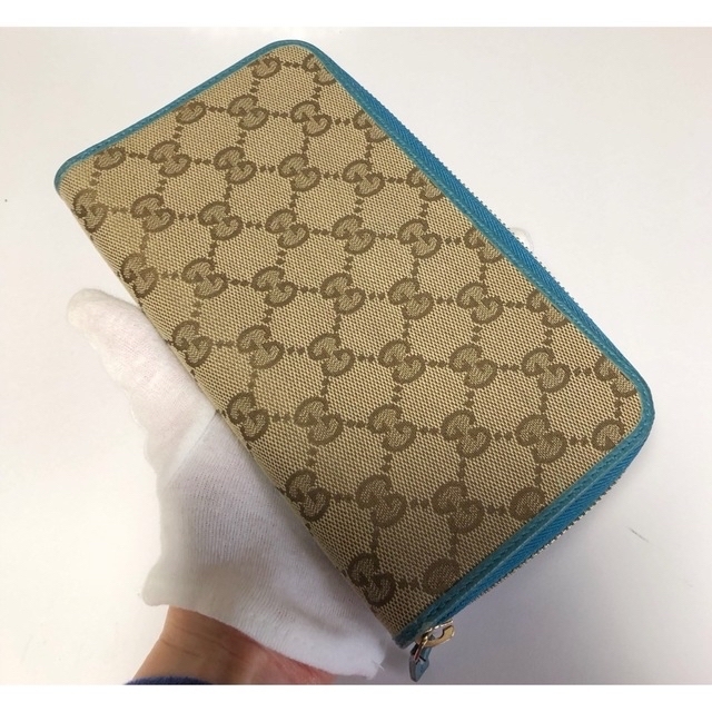 Gucci - 人気✨□GUCCIグッチ□キャンバス ベージュ×ブルー ラウンド
