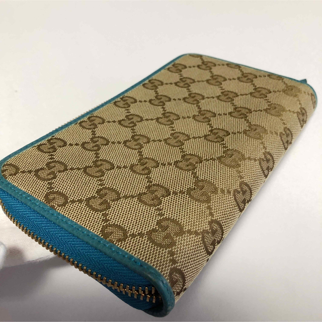 Gucci - 人気✨□GUCCIグッチ□キャンバス ベージュ×ブルー ラウンド