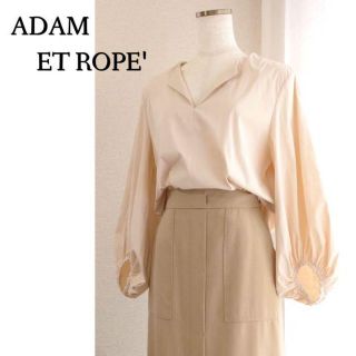 アダムエロぺ(Adam et Rope')のバルーン袖が可愛い♪　長袖スキッパーシャツ　フリーサイズ　ピンクベージュ(シャツ/ブラウス(長袖/七分))