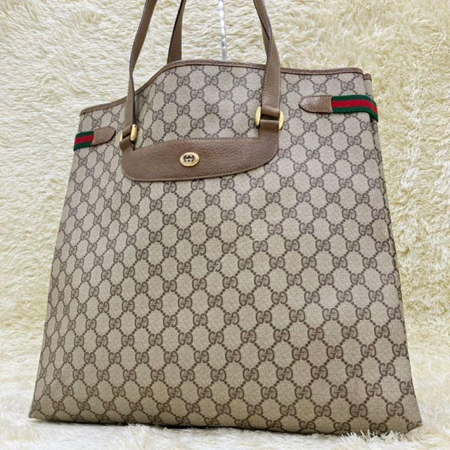 GUCCI 】大容量 トートバッグ 通勤通学 GGスプリーム ベージュ-