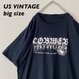 US古着　半袖Tシャツ　ビッグプリント　背面プリント　黒色　男女兼用　ブラック(Tシャツ/カットソー(半袖/袖なし))