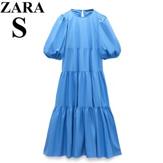 ザラ(ZARA)の新品　2022ss ZARA ポプリン　ティアード　ロング　パネルワンピース　S(ロングワンピース/マキシワンピース)