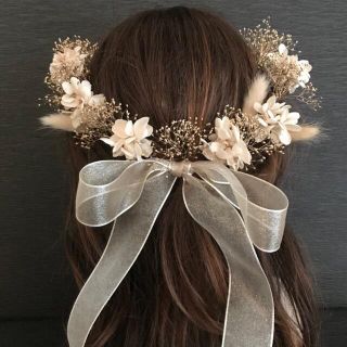 プリザーブドフラワー 髪飾り リボン かすみ草 紫陽花 結婚式 成人式 ...