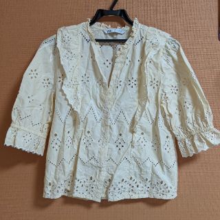 ザラ(ZARA)のzara フリルコットンブラウス(シャツ/ブラウス(長袖/七分))