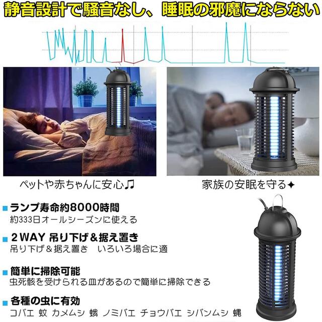 電撃殺虫器 蚊取り器UVライト吸引+電撃二合一 殺蚊器 誘虫灯 #838 スポーツ/アウトドアのアウトドア(その他)の商品写真