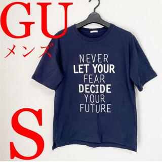 ジーユー(GU)のGU ジーユー　メンズ　半袖Tシャツ　 Sサイズ　英字ロゴ　ネイビー(Tシャツ/カットソー(半袖/袖なし))