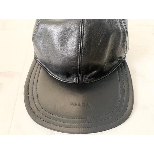 【日本製】帽子公式 【一点物】PRADA ブラック ロゴレザーキャップ キャップ - jkuat
