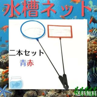 水槽 ネット 2本 青と赤 密網 金魚 メダカ ごみ取り 丸 四角 ミジンコ(アクアリウム)