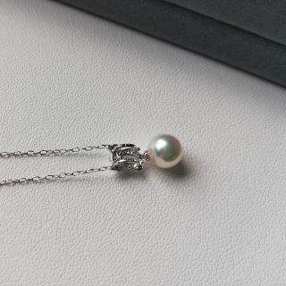 P107準花珠アコヤ真珠WGペンダント6.5~7.0㎜ダイヤ入り リボン