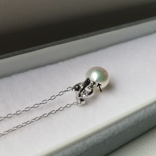 P107準花珠アコヤ真珠WGペンダント6.5~7.0㎜ダイヤ入り リボン