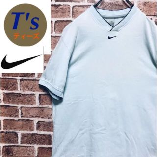 ナイキ(NIKE)の希少 ナイキ Vネック センターロゴ ライン ヴィンテージ Tシャツ Lサイズ(Tシャツ/カットソー(半袖/袖なし))