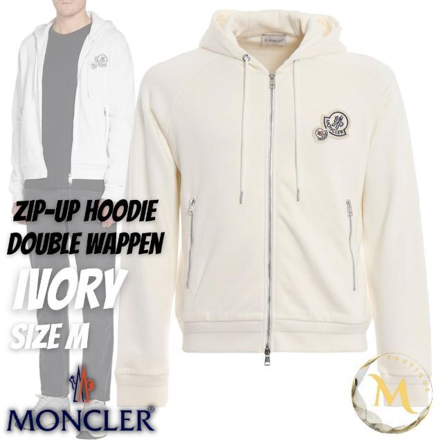 爆買い新作 ダブルワッペンパーカー MONCLER - M MONCLER アイボリー