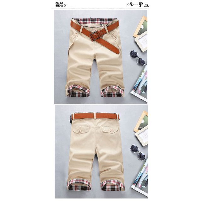 ハーフパンツ 五分丈 カーゴパンツ ショートパンツ 短パン ベージュ XL メンズのパンツ(ショートパンツ)の商品写真