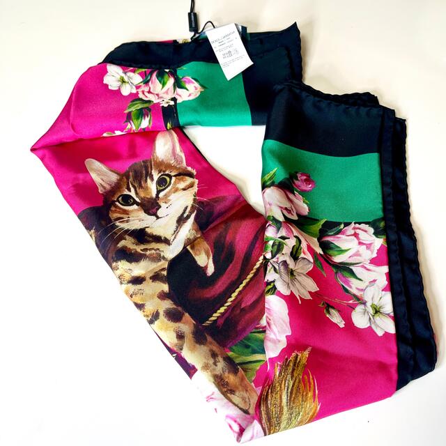 Dolce&Gabbana スカーフ　猫柄　新品 90x90 ドルガバファッション小物