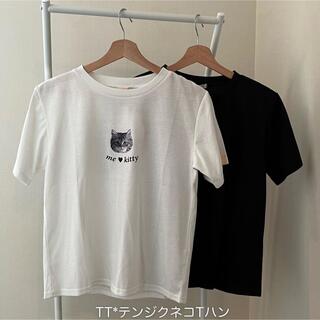 ひよこ様　しまむら　ルナシオン★ネコプリントTシャツ ブラックMサイズ(Tシャツ(半袖/袖なし))